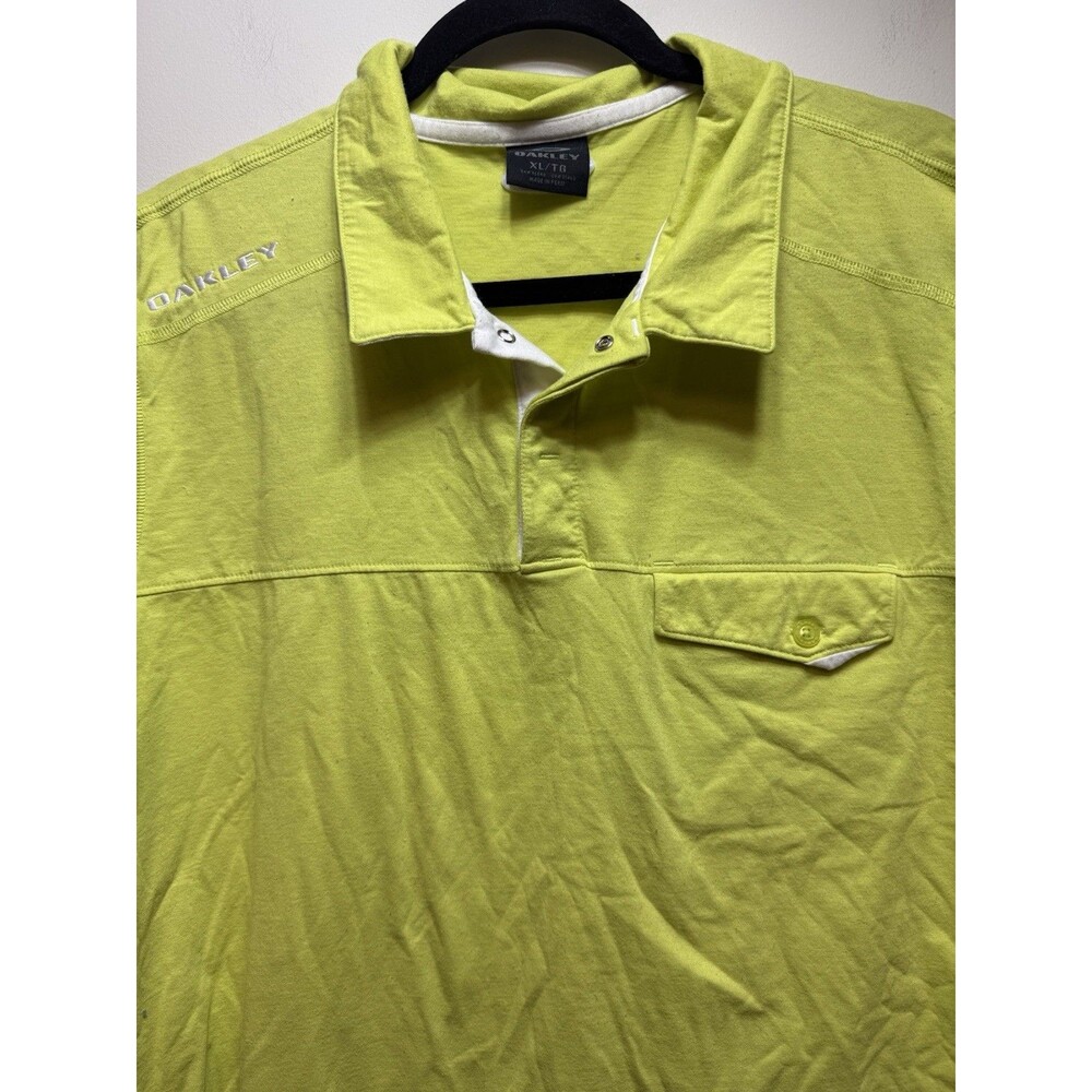 Oakley Mens Neon Green Yellow Polo Snap Up Golf Shirt XL